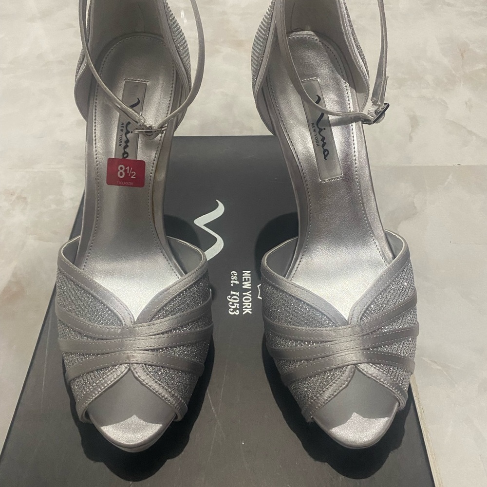 Nina Women's Silver Strappy Heels